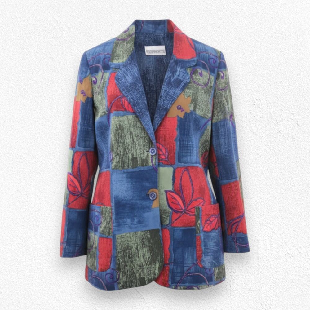 90s Vintage Peter Popovitch Patchwork Blazer Jacket Size Large Bold Fall Floral